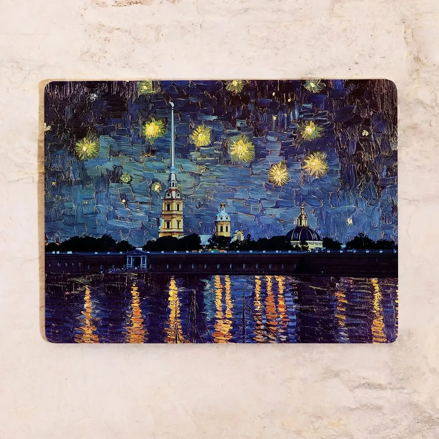 Винтажная металлическая табличка в стиле Тики: изображение крепости Питера и