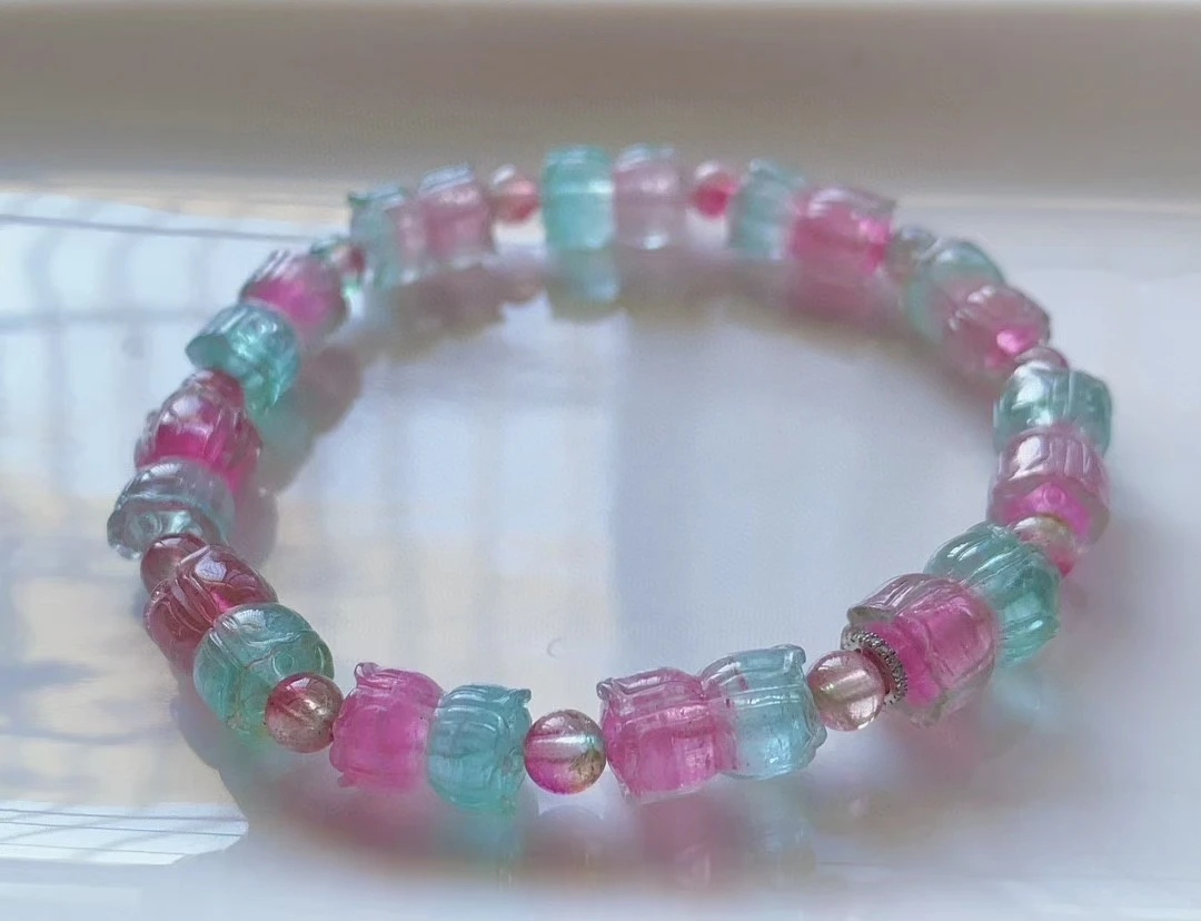 Натуральный Красный Синий Турмалин Прозрачный женский браслет 11-7 мм розовый