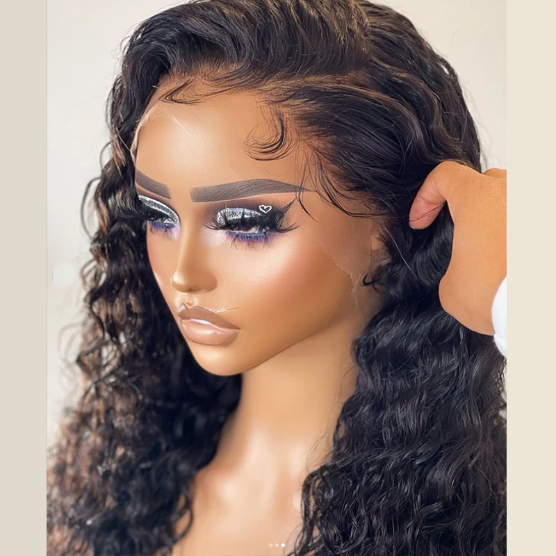 Long Natural Black Curly Synthetic Lace Front Wigs For WOmen and Girl 1B Color Hair Wig | Шиньоны и парики
