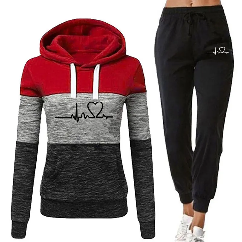 Women's Sports Suit Pullover Hoodie And Black Pants Autumn And Winter Suit Women's Solid Color Casual Pants Suit