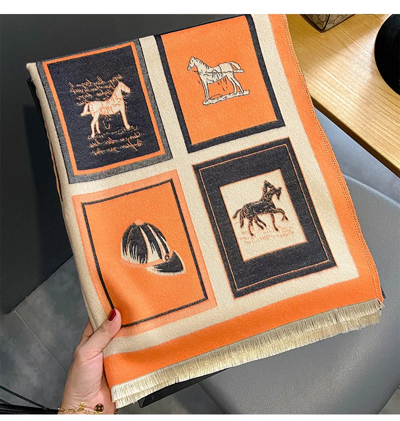 

Женский 2022 толстый кашемировый шарф для женщин, шаль из пашмины с принтом, дизайнерский роскошный брендовый палантин, палантин