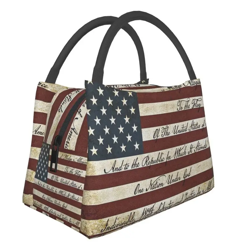

USA Flag Patriot Insulated Lunch Bag for Women Waterproof American Flag Thermal Cooler Lunch Box Office Picnic Travel