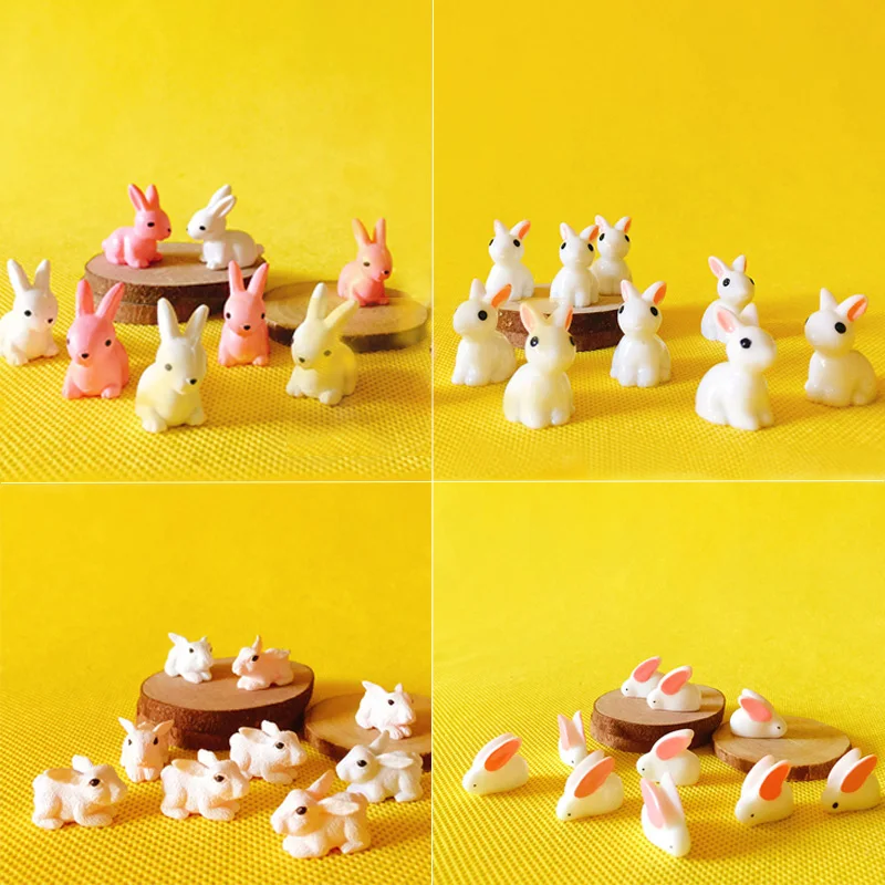 

10pcs Rabbit Bunny Miniatures Lovely Cute Fairy Garden Gnome Moss Terrarium Decor Crafts Bonsai Figurine Diy Doll House Supplies