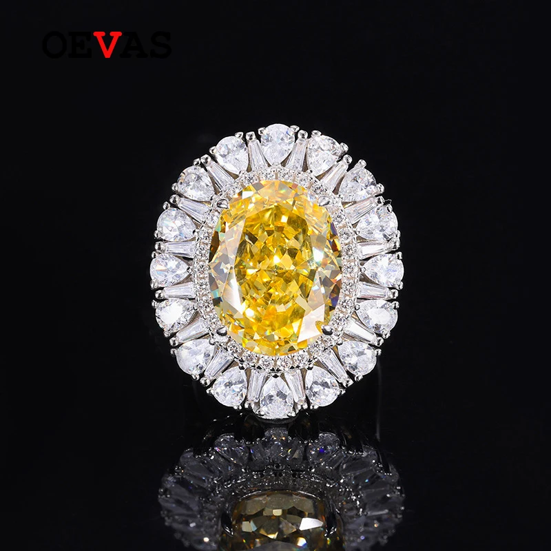 

OEVAS 100% 925 Sterling Silver 12*16mm Ruby Yellow Aquamarine High Carbon Diamond Flower Rings For Women Fine Jewelry Set Gifts
