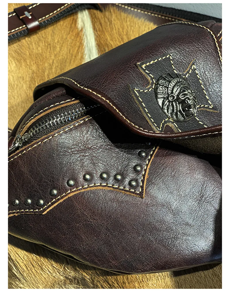 Retro Fashion High Quality Natural real Leather Men Brown Chest Bag Daily Outdoor Travel Sports Lightweight Messenger Bag Teens