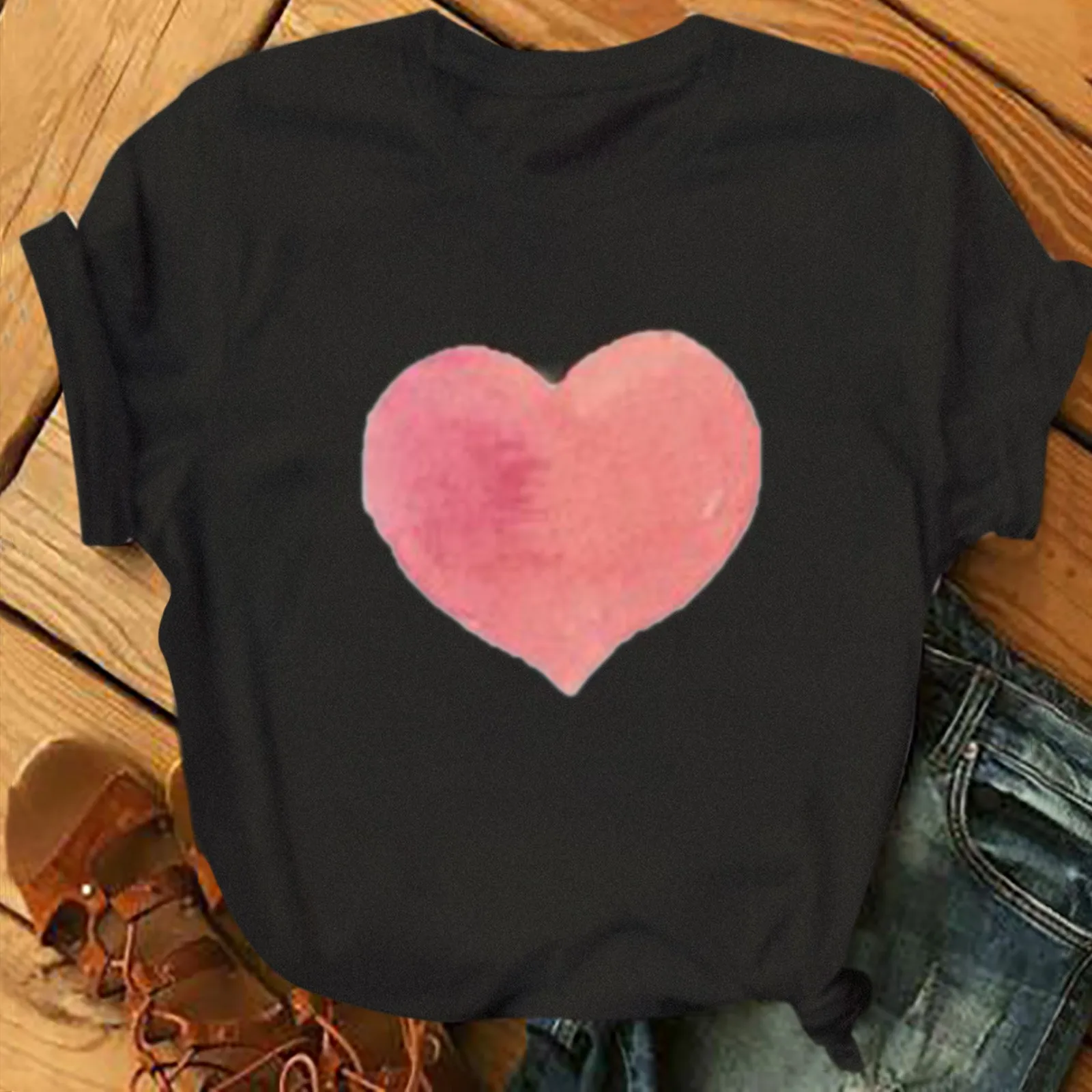

Short Day Women's Fashion Print Valentine's Sleeve O-neck TopShirt Fitted Long Sleeve Blouse Women Ladies Fall Tops Blouses