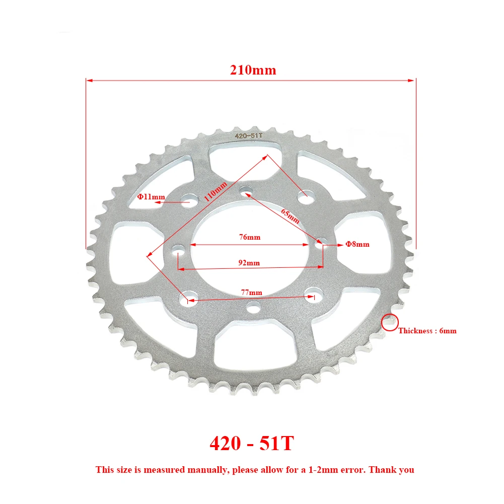 

Звездочка 420 51T 57T 60T 76 мм для 50CC 70CC 90CC 110CC 125CC 140CC 160CC Pit Dirt Bike ATV Quad Мотоцикл Багги Go Kart Запчасти