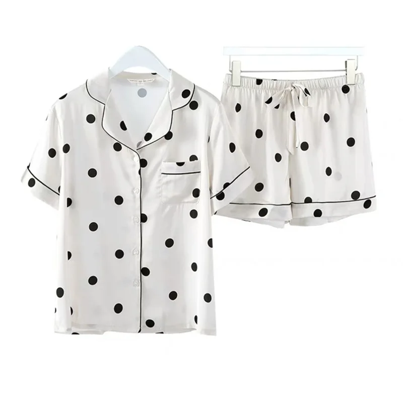 Dot Pajamas Set Sexy Sleepwear For Women Full-Length Shirt Casual Pyjama Women's Autumn 2022 Fashion Soft Homewear Plus Size