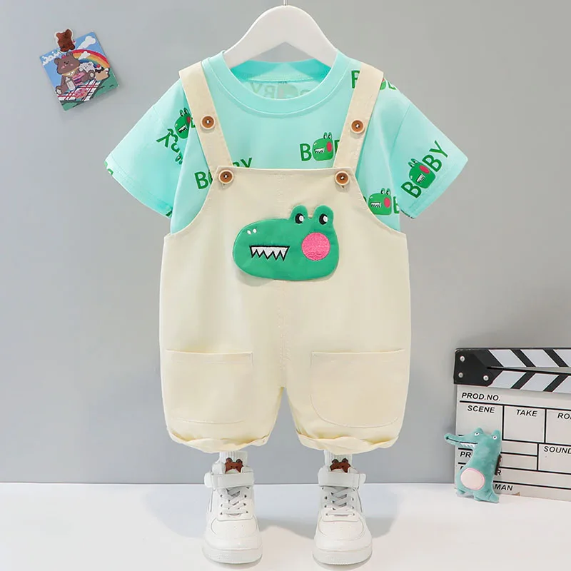 

Summer Boy T Clothes Sets Crocadile bear Cotton Material Baby Suits High Quality Short Children Shirt Infant 2 Years Old Costom