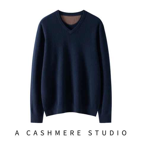 Мужской кашемировый пуловер  V-образный вырез  geometric print