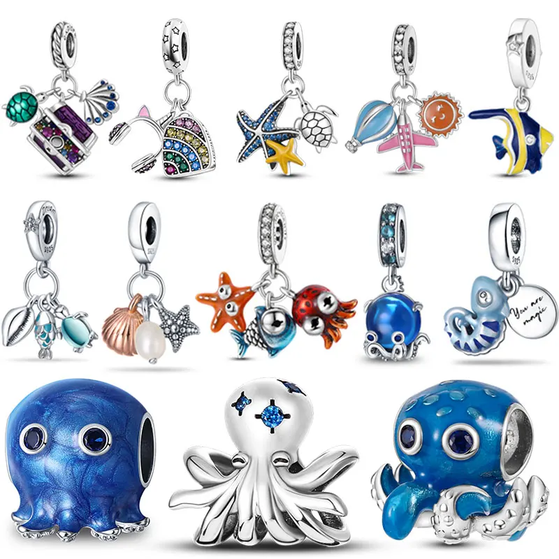 

Prata Ley S925 Silver Color Ocean Collection Charm Beaded For Original Pandora Bracelet Women DIY Jewelry Customization