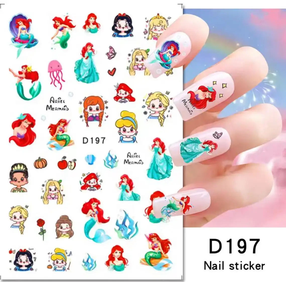

Disney Princess Nail Sticker 3D Cartoon Nail Art Decorations DlY Anime Snow White Sofia Series Nail Accesories Sliders For Nails