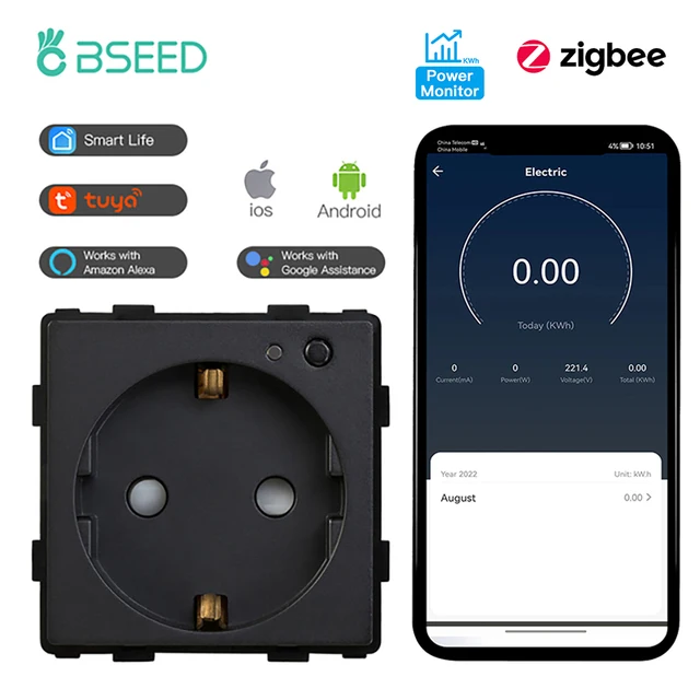 

BSEED Zigbee Smart Plug Мониторинг мощности Интернет-розетка Электрическая настенная розетка Tuya Smart Life Google Alexa Беспроводное управление