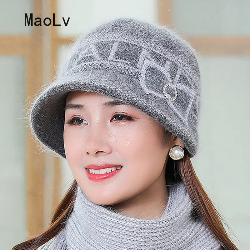 Winter Hat Women Hat Outdoor Warm Breathable Wool Knitted Hat for Female Double Layers Protection Cap Beanies for Mom Gift