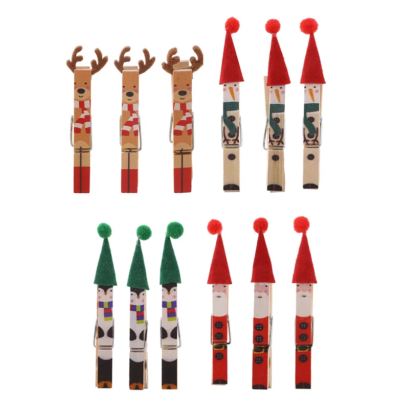 

12pcs Christmas Wooden Clips New Year Party Decoration Photo Wall Clip DIY Christmas Ornaments Decorations For Home Xmas Tree