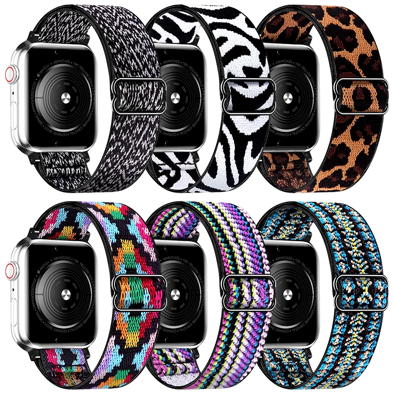 Soft Nylon Loop Elastic Buckle Strap For Apple Watch SE Band 40mm44mm Series 8/7/6/5/4 iWatch Leopard Watchband Bracelet 41/45mm