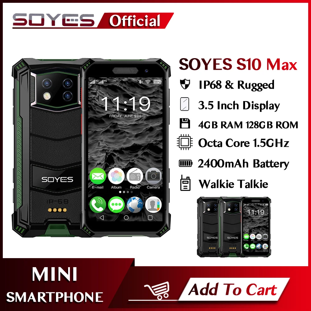 SOYES S10 MAX Mini Rugged Smartphone 4GB RAM 64GB/128GB ROM Octa Core 2400mAh 13MP SOS PTT Waterproof Top Small Mobile Phone