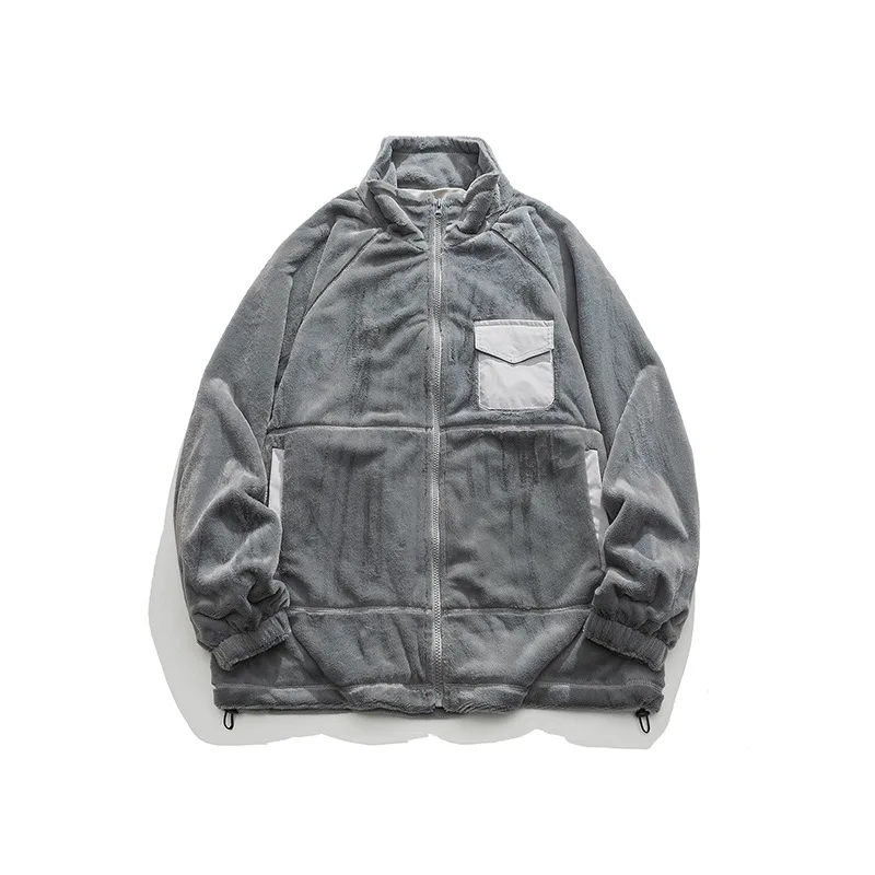 LUCLESAM Men's Lamb Wool Coats Stitching Stand Collar Loose Cotton Jackets Autumn and Winter New Male Casual Warm Down Jacket