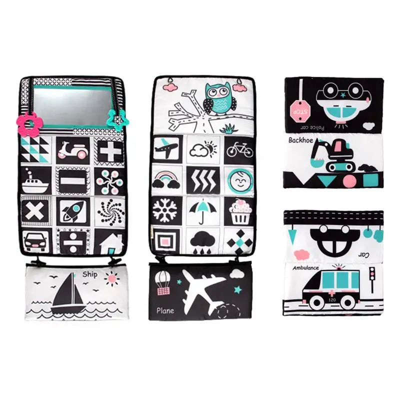 

Baby Early Education Toy Black And White High Contrast Cloth Book Mirror Developmental Sensory Toy For Baby Aged 0-3 Years Old