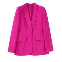 Zevity Women Fashion With Tuxedo Collar Front Button Blazer Coat Vintage Long Sleeve Flap Pockets Female Outerwear Chic Tops
