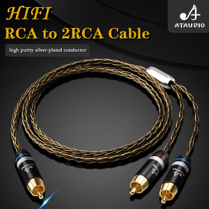 

ATAUDIO Siver-plated HIFI RCA to 2RCA Subwoofer audio cable hi-end One Sub-2 Splitter Y RCA Cable