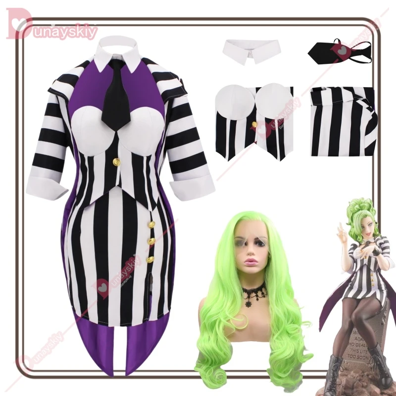 Женский костюм в черно-белую полоску для косплея