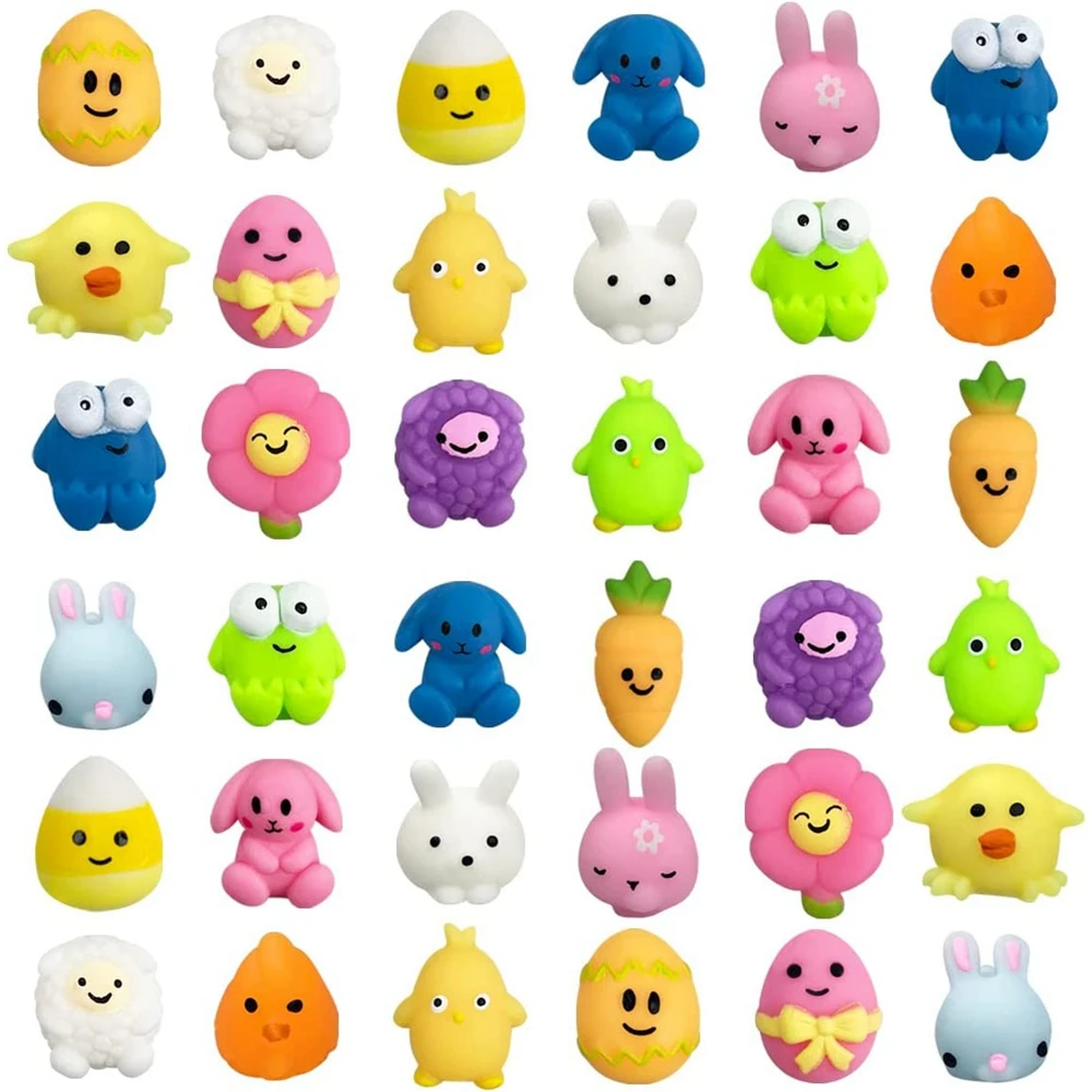 24/36PCS Easter Mochi Squishy Toys Stress Relief Squishies for Kids Boy Girl Toddlers Basket Stuffers Fillers Gifts Party Favors