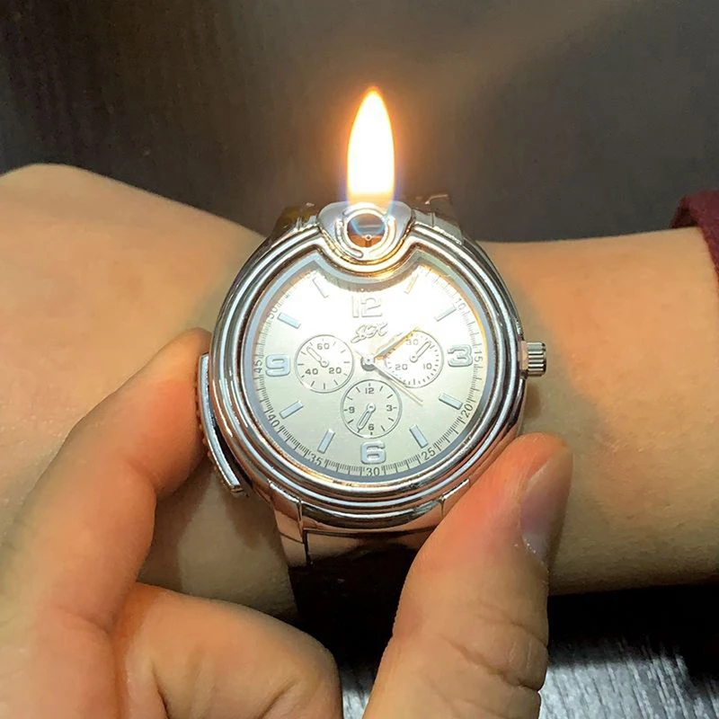 

Creative Watch Inflatable Lighter Metal Open Flame Windproof Butane Gas Lighters Unusual Personality Men's Cigarette Accessories