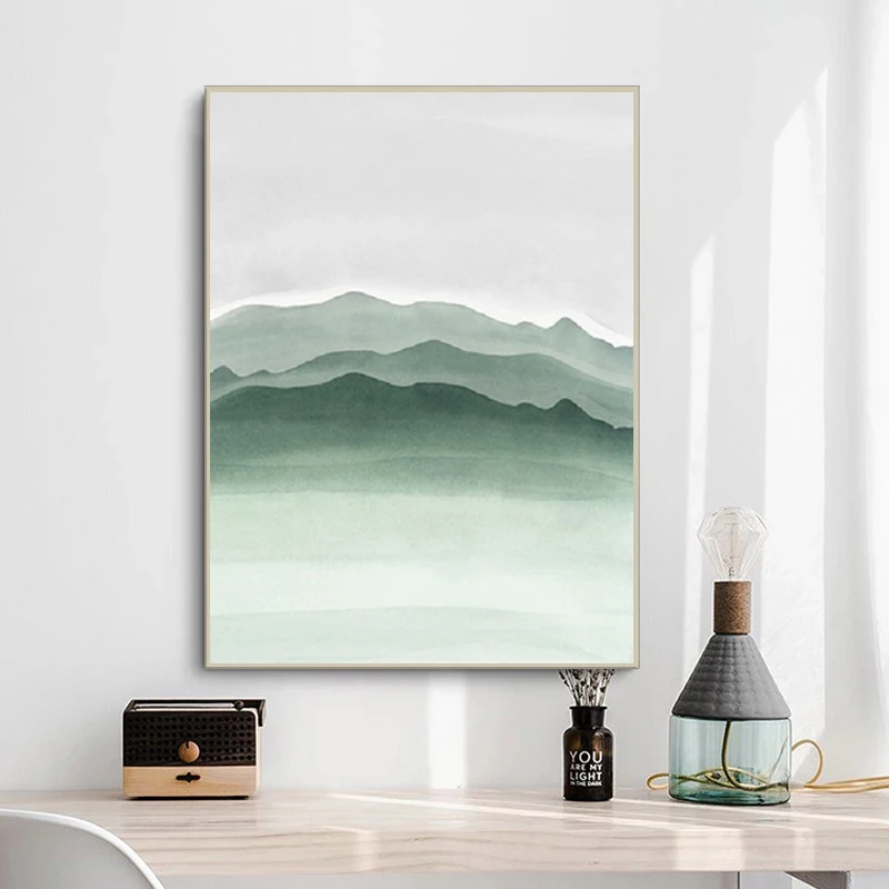 

Minimalist Wall Art Green Mountains Landscape Canvas Painting Modern Poster HD Print Wall Picture Living Room Home Decor Mural
