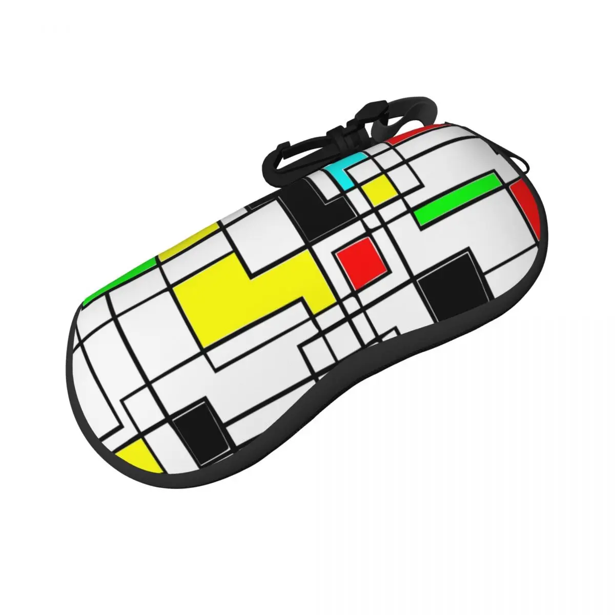 

De Stijl Print Horizontal Glasses Case Random Squares Zipped Male Female Sunglasses Pouch Travel Cute Eyewear Box