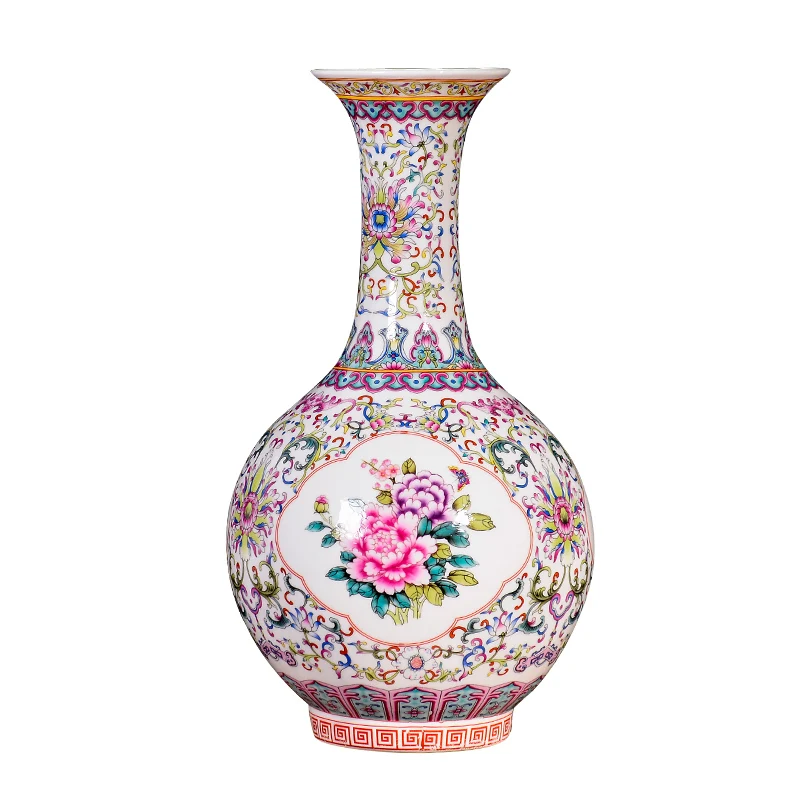 

Jingdezhen Ceramic famille rose vase eggshell vase enamel flower pattern vases dry flower arrangement