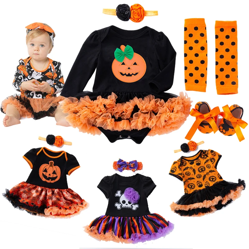 

Halloween Party Dresses for Girls Newborn Baby Clothes 0 to 24 Months Long Sleeve Pumpkin Print Tutu Romper Dress Xmas Clothes