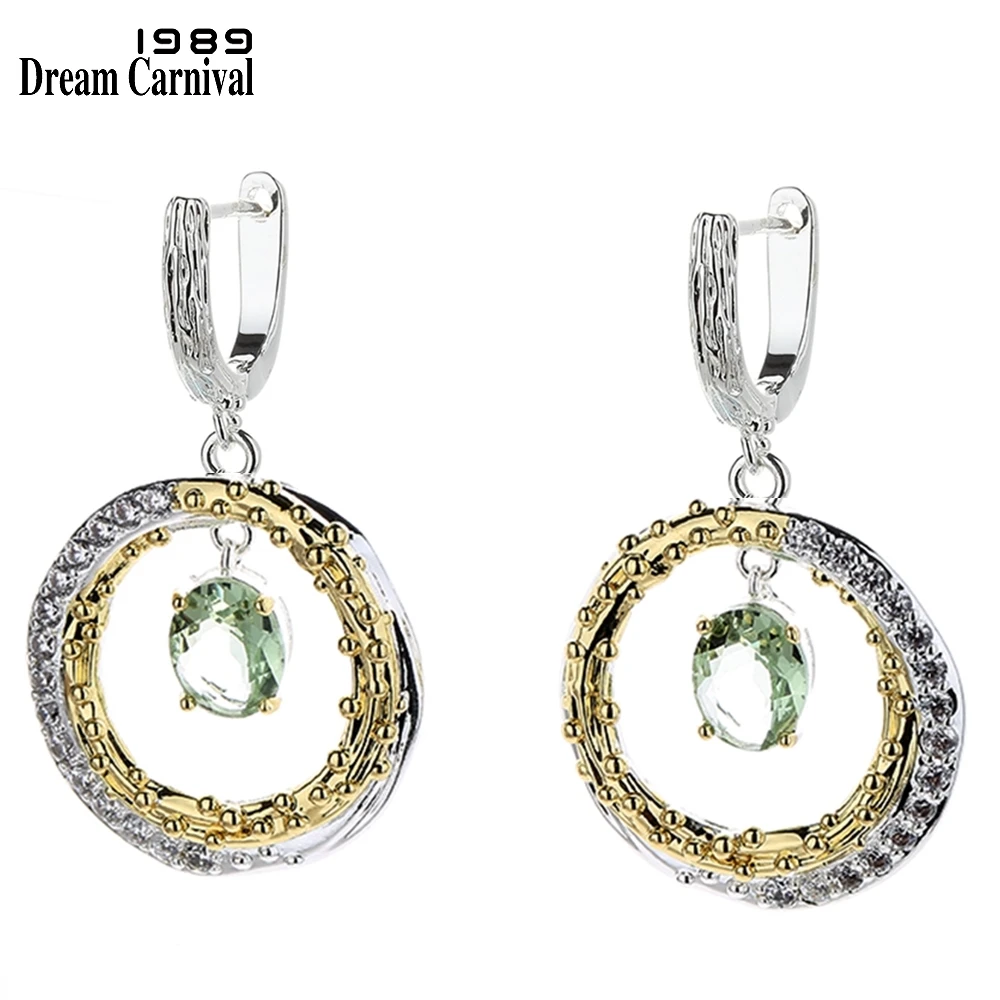 

New DreamCarnival1989 Dangle Earrings for Women Gold-Silver Plated Olivine Zircon Charm Jewellery Wedding Party Must Have WE4215