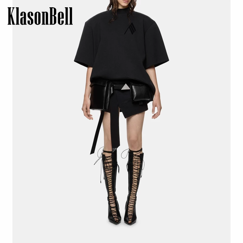 KlasonBell – T-Shirt ample brodé en coton pour femmes  épaulettes détachables  12.23