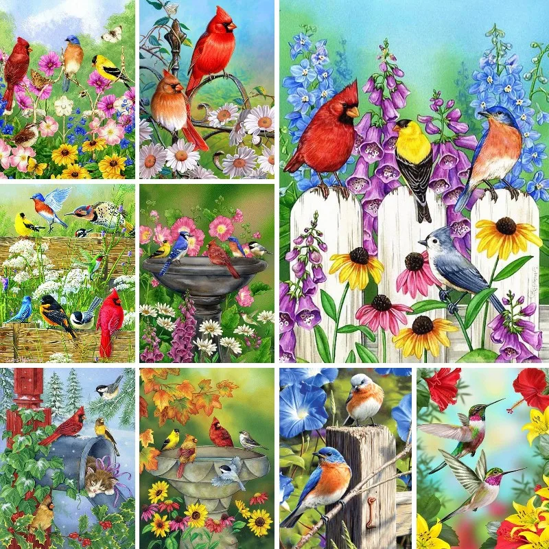 5D Diamond Painting Kit Red Cardinal Bird On Fences Diamond Dots Mosaic DIY Diamond Embroidery Rhinestone Home Decoration