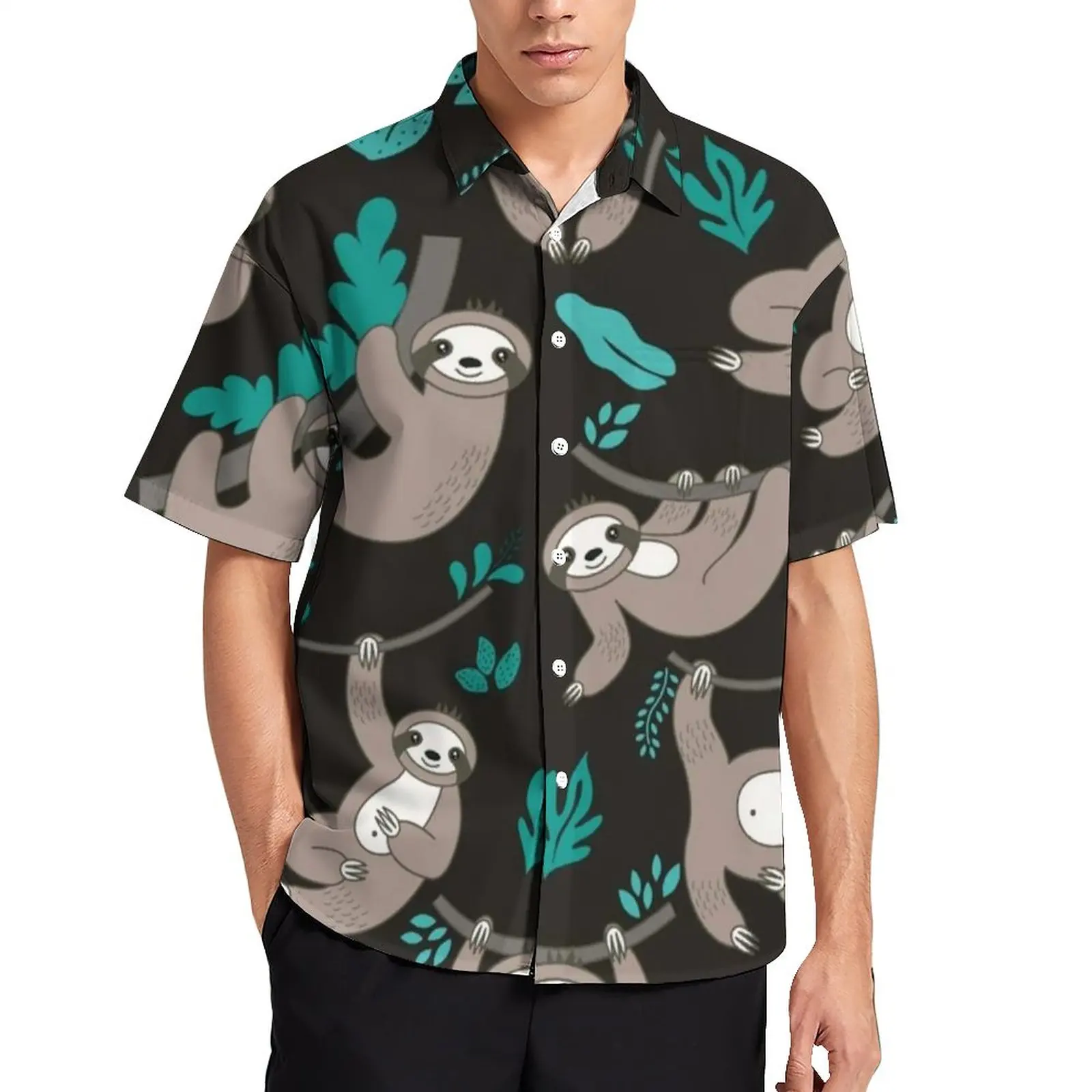 

Lazy Sloths Blouses Men Cartoon Sloth Print Casual Shirts Hawaii Short Sleeve Design Y2K Oversized Vacation Shirt Birthday Gift