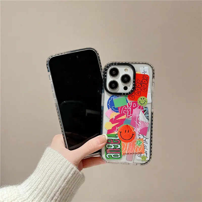 CASETIFY Smiling Face Sticker TPU Cases for iPhone 14 13 Pro Max XR XS XS Max 14Plus Lady Girl Anti-drop Soft Clear Cover D0405 images - 6