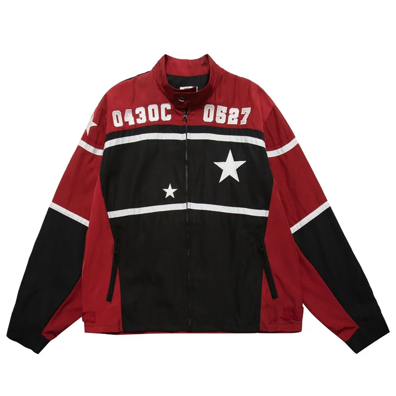 

Streetwear Mens Motorcycle Jackets Letter Embroidery Patchwork Hip Hop Fashion Biker Vintage Loose Varsity Bomber Zipper Coats
