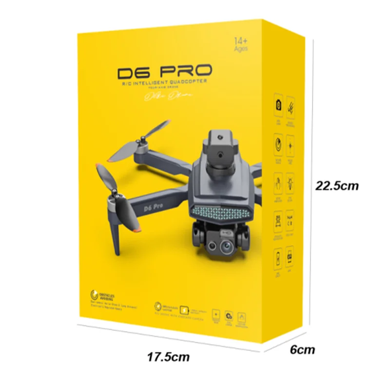 Бесщеточный двухсторонний беспилотный беспилотник D6 pro2.4 g для обхода препятствий с двумя объективами Wi-Fi профессиональная воздушная камера сервопривод панорамирование наклон беспилотник