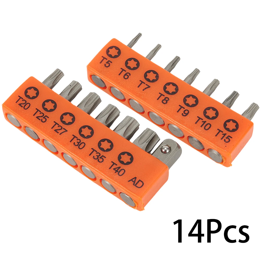 

14 Pcs Torx Screwdriver Bits T5-T40 Hole 6.35mm Hex Shank Rod 25mm Length For Electric Screw Driver Power Tool Accessories
