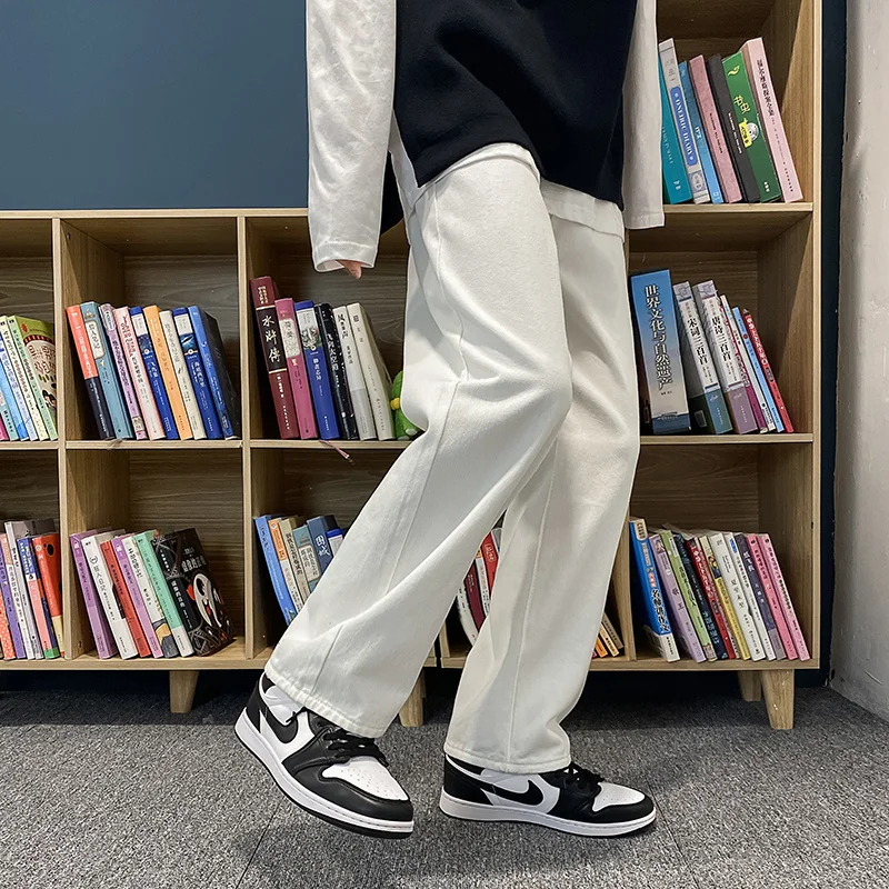 

Black/Blue/White Men's Fashion Casual Baggy Wide-leg Jeans Men Streetwear Loose Hip-hop Straight Denim Trousers Mens S-2XL