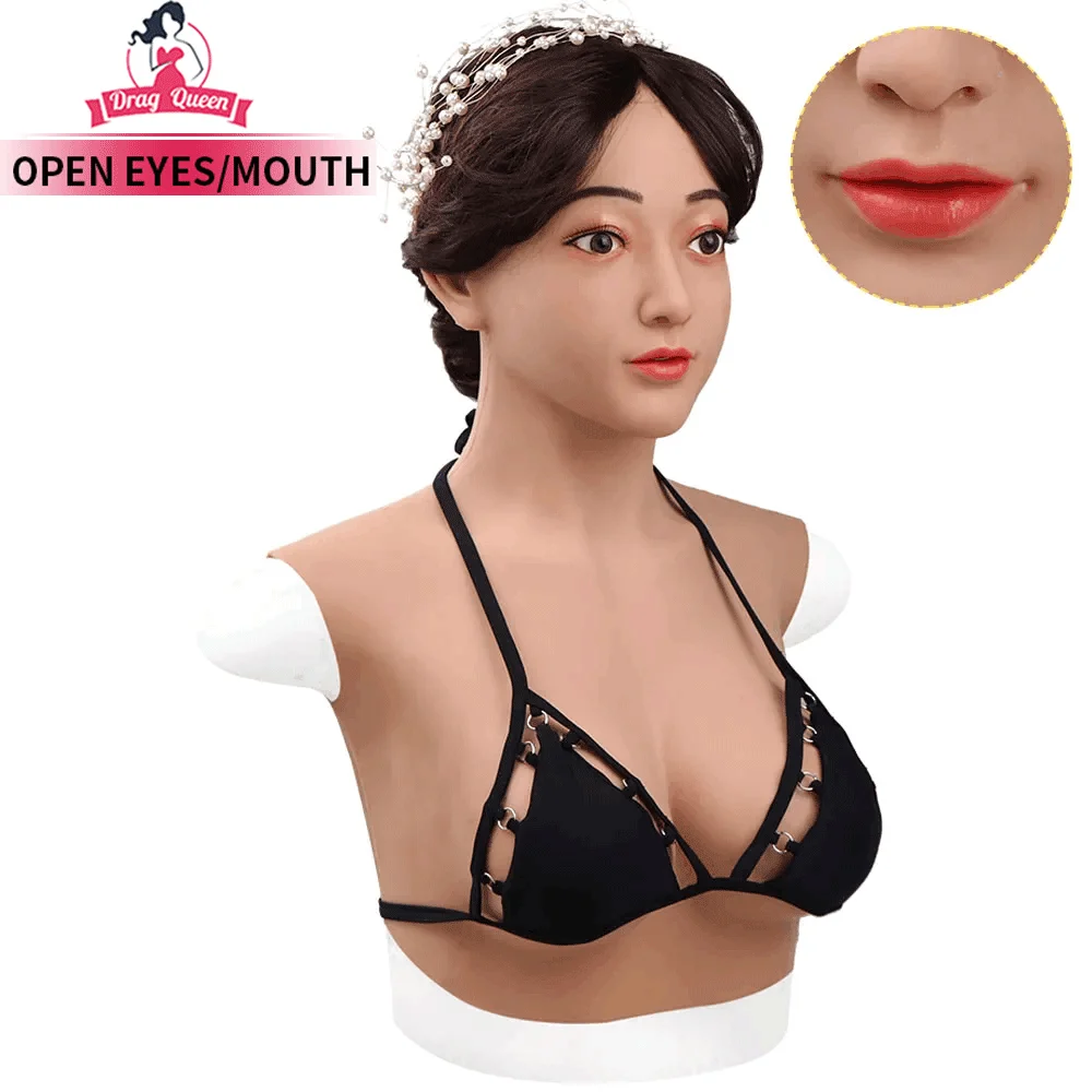 

Drag Queen Female Realistic Silicone Breast Forms Claire Face With Boobs Crossdressing Silicone Female Face For Men Transvestite