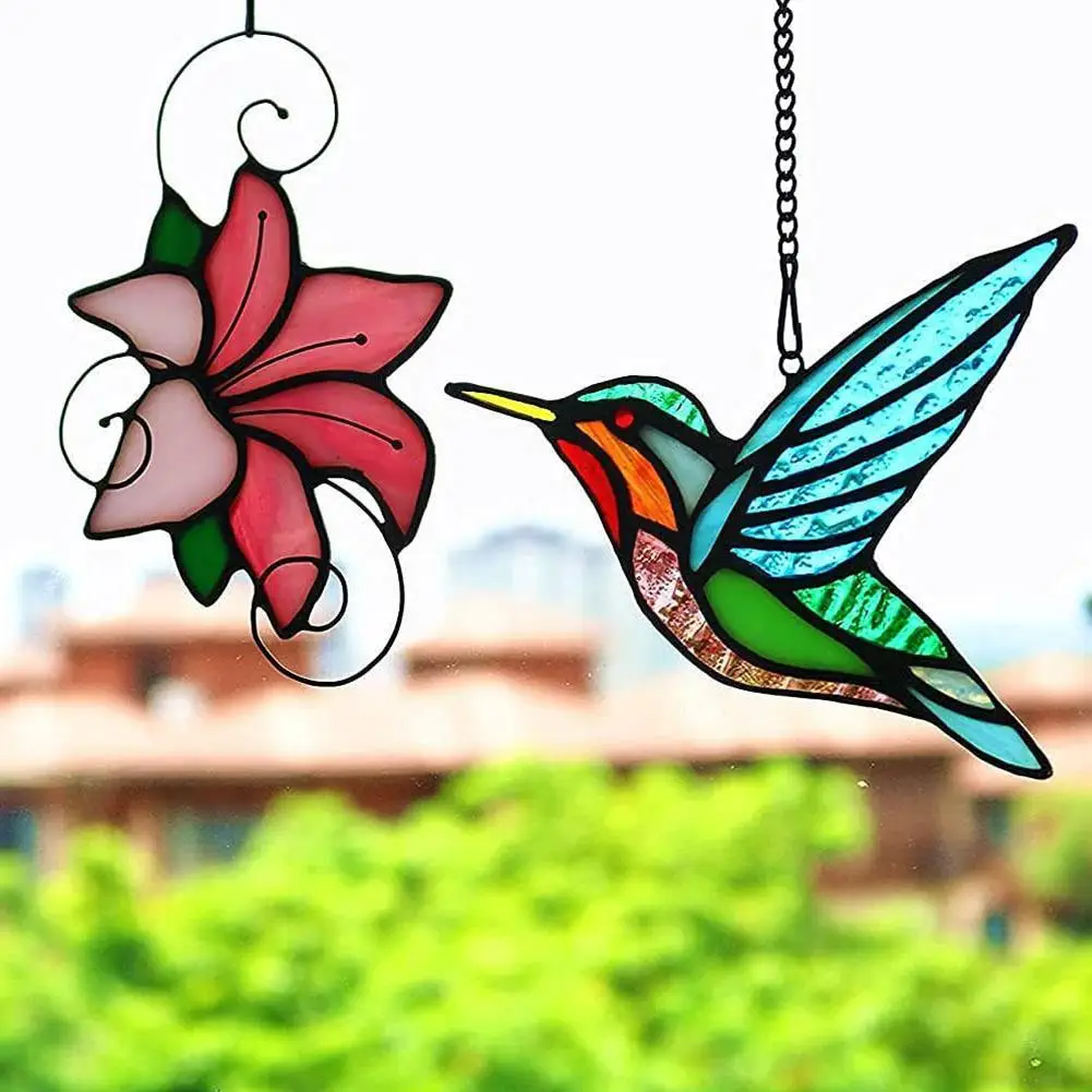 

Home Window Acrylic Stained Glass Bird Suncatcher Wall Room Pendants Outdoor Decor Living Ornaments Hanging Garden Decorati U3o3