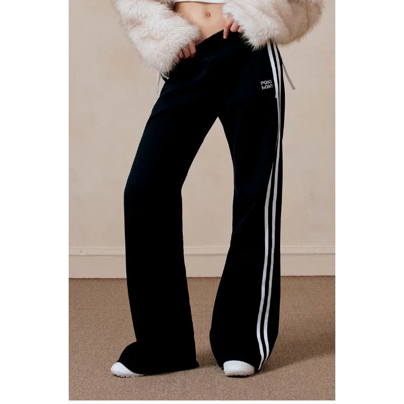 Женские черные полосатые спортивные брюки QWEEK Y2k мешковатые корейские модные