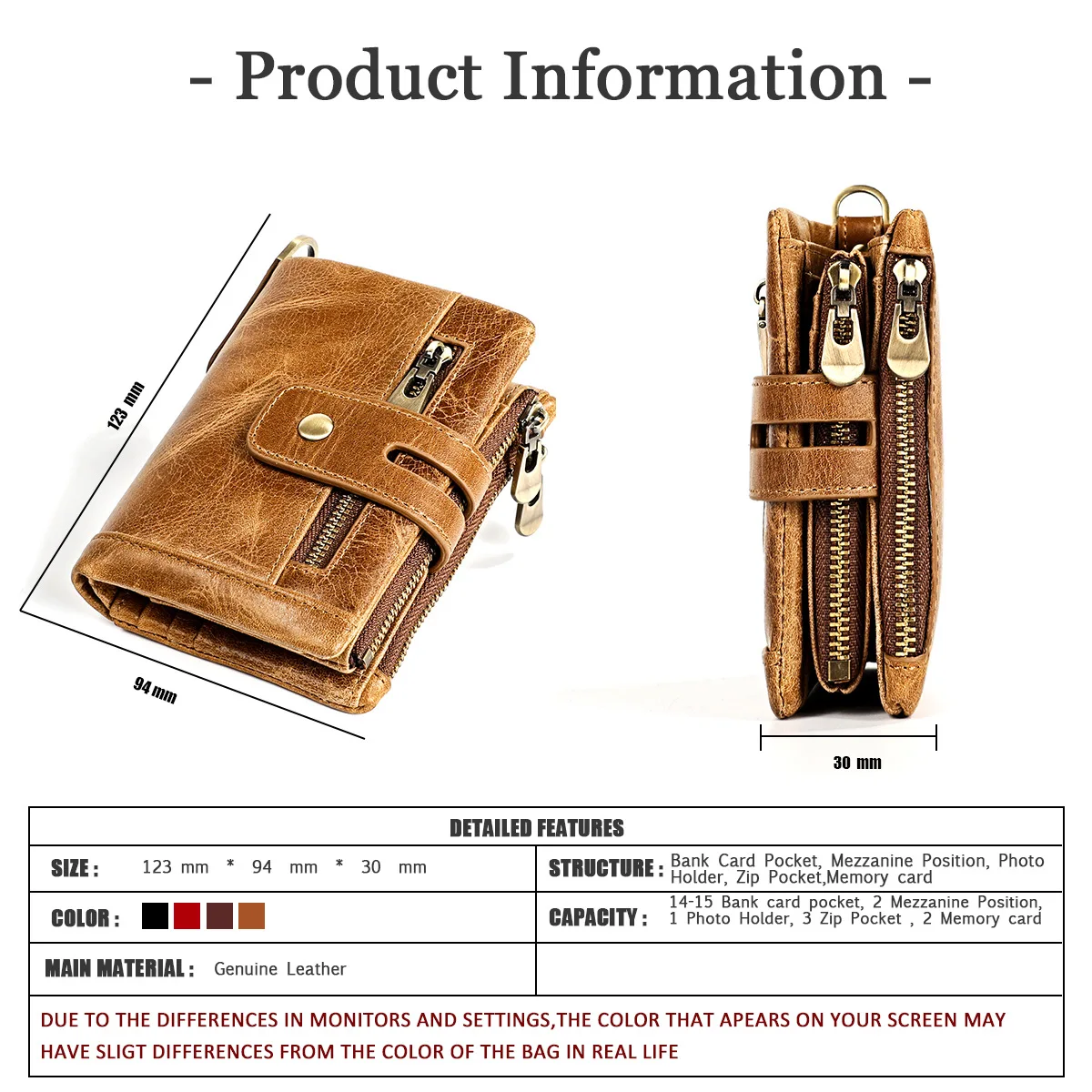 2023 New Genuine Leather Men Wallet Credit Business Card Holder Vintage  Zipper Cowhide Leather Male Coin Wallet Purse Pocket
