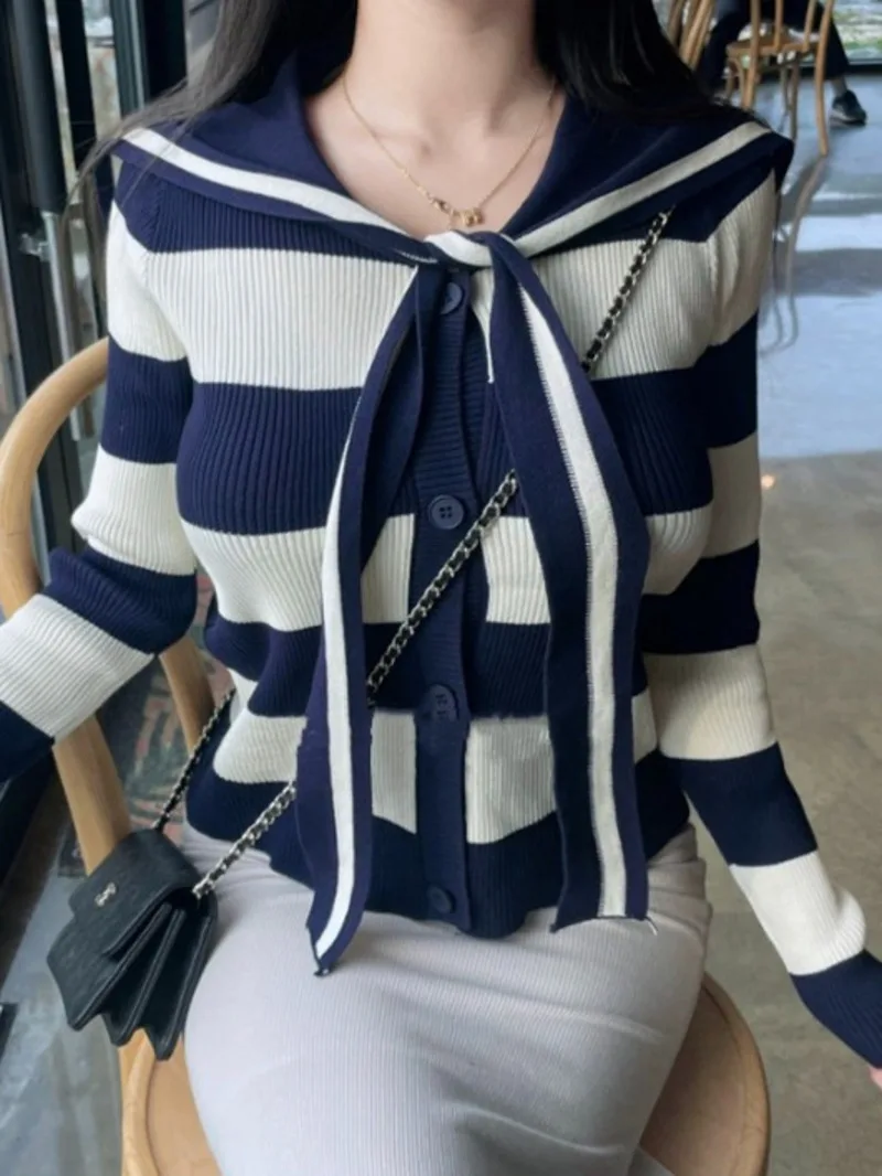 Осень/зима корейская версия новый ретро цветной столкновение матросский