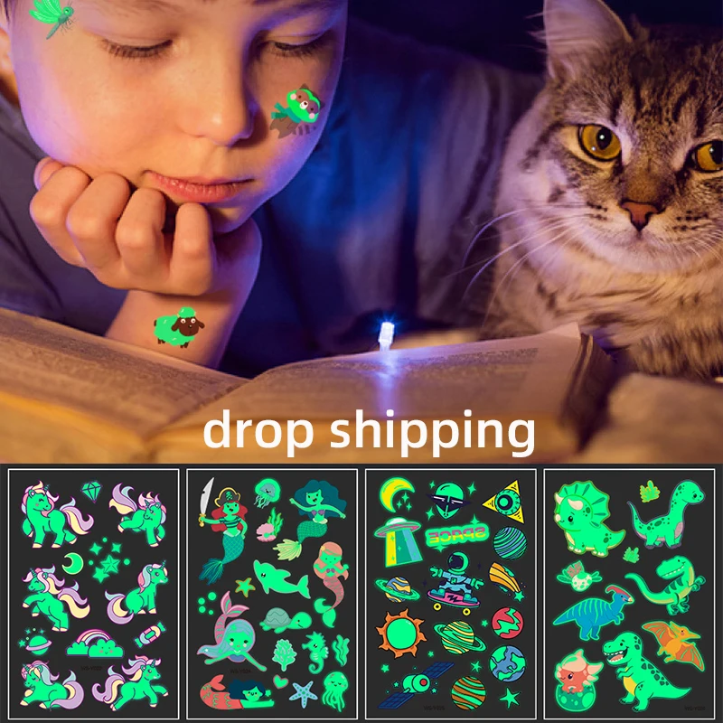 

Children's luminous tattoo stickers, waterproof luminous stickers, cute, dinosaur, unicorn, mermaid, children cartoon tattoo sti