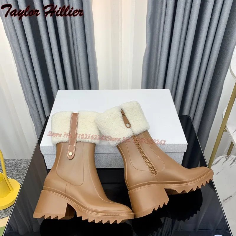 Коричневые непромокаемые сапоги из натуральной кожи с квадратной головкой