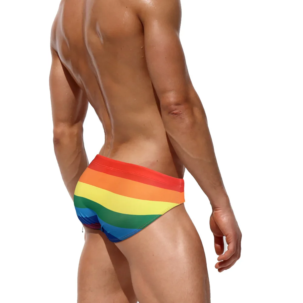RainBow Swim Suit Wear Briefs Swimming Briefs Push-Up Low Waist SwimWear Casual Breathable Panties Male Surfing Trunks Men