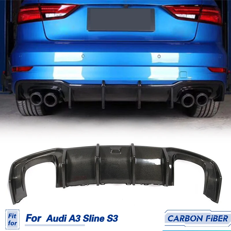 Rear Diffuser Bumper Lip Spoiler For Audi A3 S3 Sport 2017 2018 Carbon Fiber Bodykit Bumper Apron Protector Car Accessories